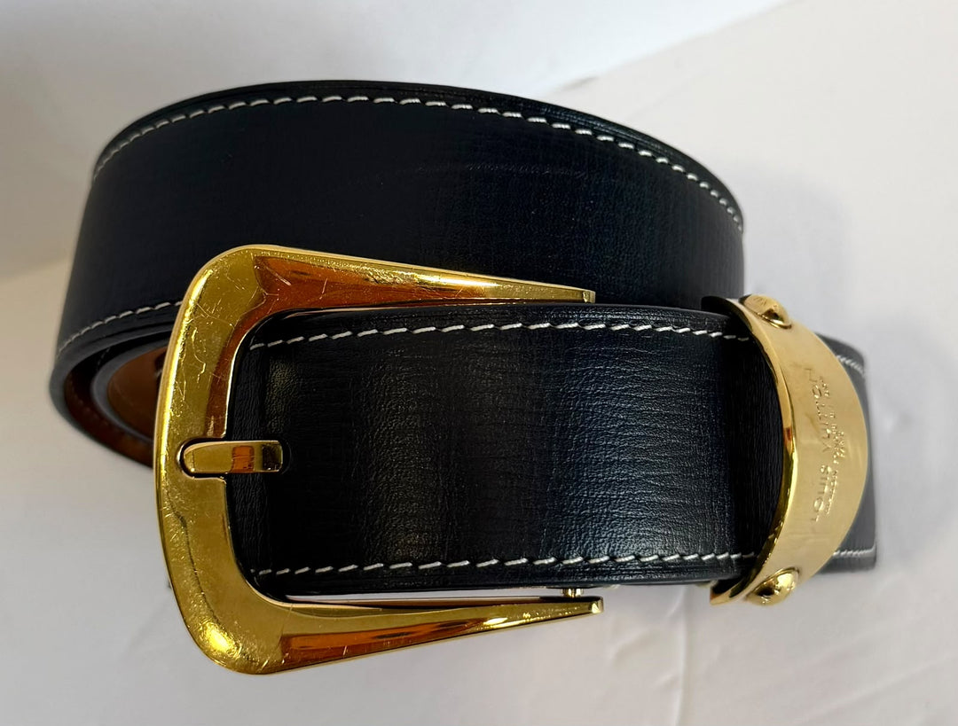 LOUIS VUITTON TEXTURED CALFSKIN EATHER GOLD HARDWARE BELT