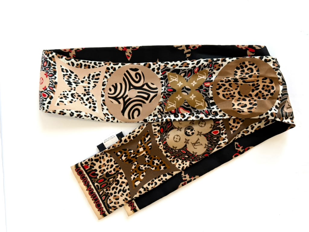 LOUIS VUITTON MONOGRAM LEOPARD PRINT REVERSIBLE BANDEAU SILK TWILLY