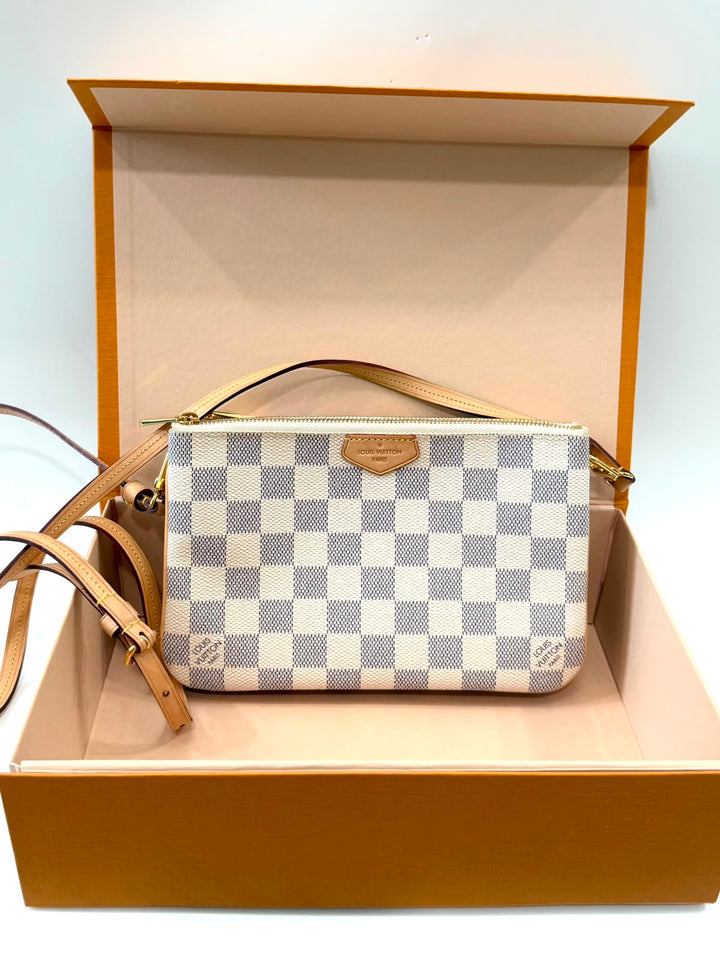 LOUIS VUITTON DAMIER AZUR DOUBLE ZIP POCHETTE- ROSE BALLERINE