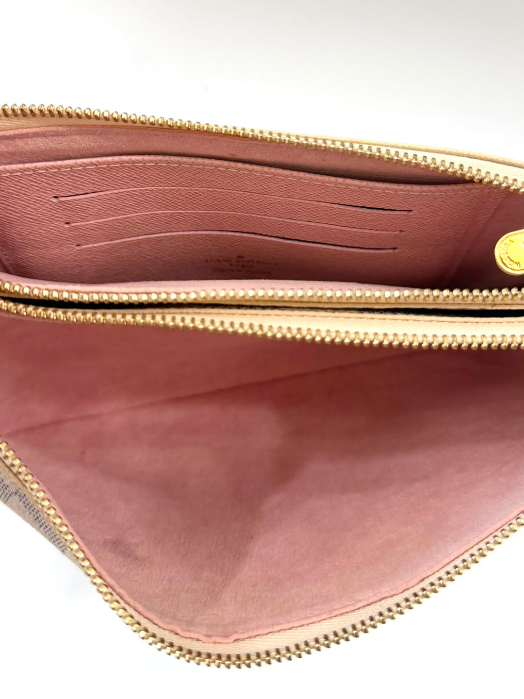 LOUIS VUITTON DAMIER AZUR DOUBLE ZIP POCHETTE- ROSE BALLERINE