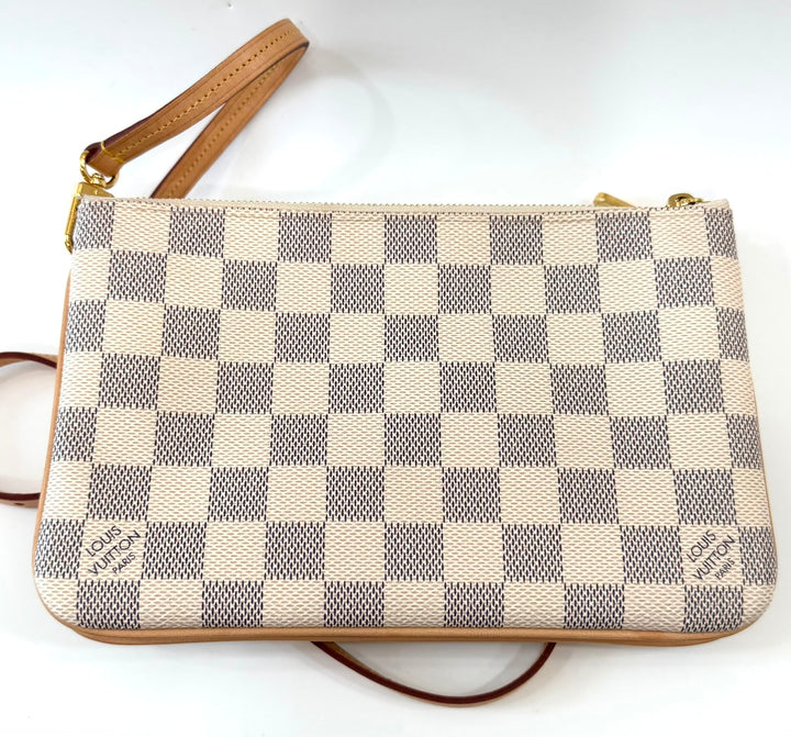 LOUIS VUITTON DAMIER AZUR DOUBLE ZIP POCHETTE- ROSE BALLERINE