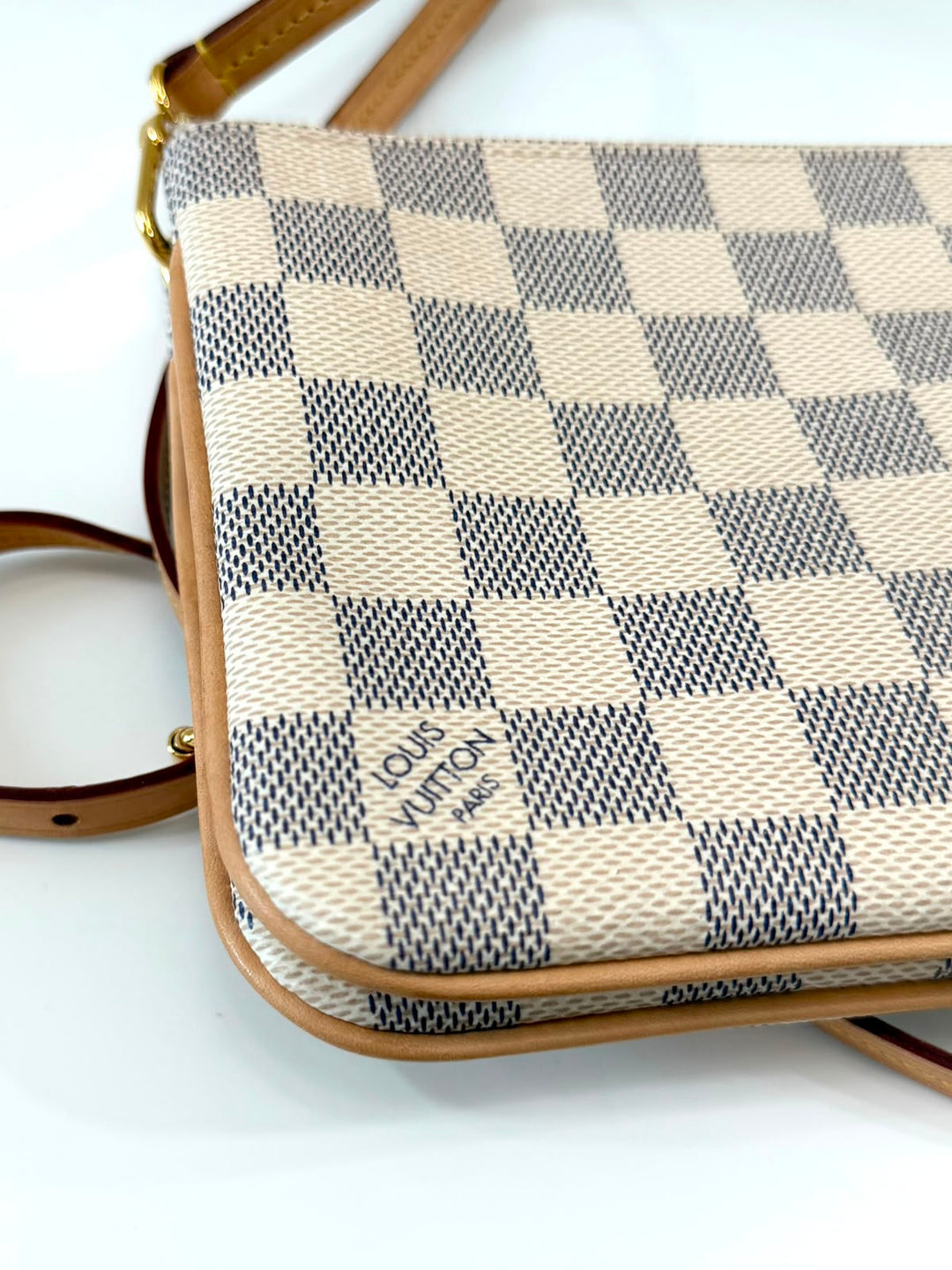 LOUIS VUITTON DAMIER AZUR DOUBLE ZIP POCHETTE- ROSE BALLERINE