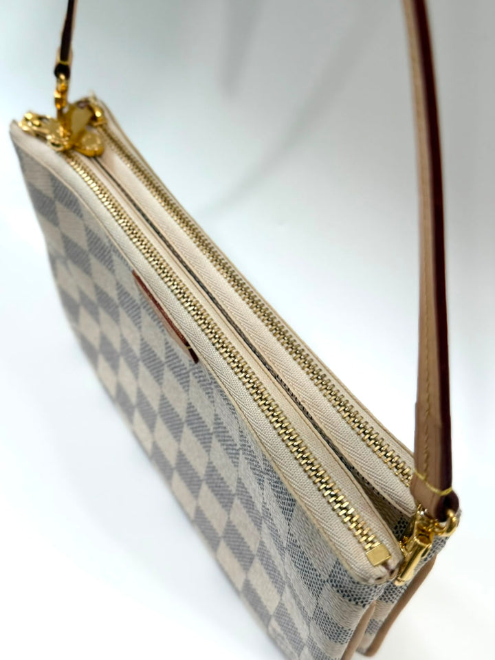 LOUIS VUITTON DAMIER AZUR DOUBLE ZIP POCHETTE- ROSE BALLERINE