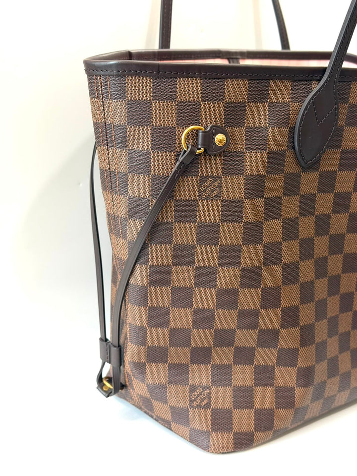 LOUIS VUITTON DAMIER EBENE NEVERFULL MM TOTE BAG-ROSE BALLERINE