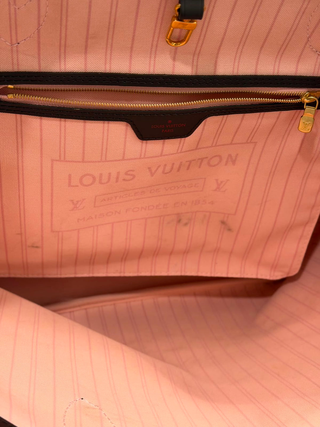 LOUIS VUITTON DAMIER EBENE NEVERFULL MM TOTE BAG-ROSE BALLERINE