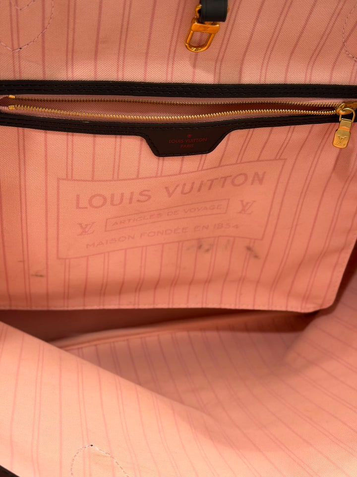 LOUIS VUITTON DAMIER EBENE NEVERFULL MM TOTE BAG-ROSE BALLERINE
