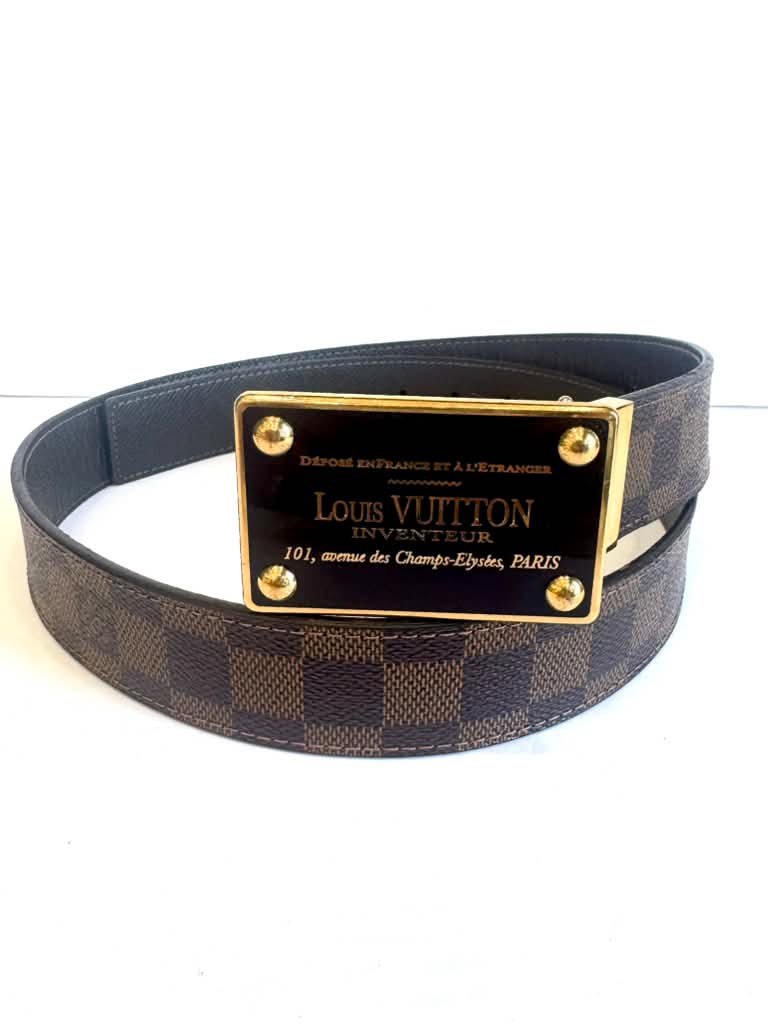 LOUIS VUITTON DAMIER EBENE INVENTEUR BUCKLE REVERSIBLE BELT