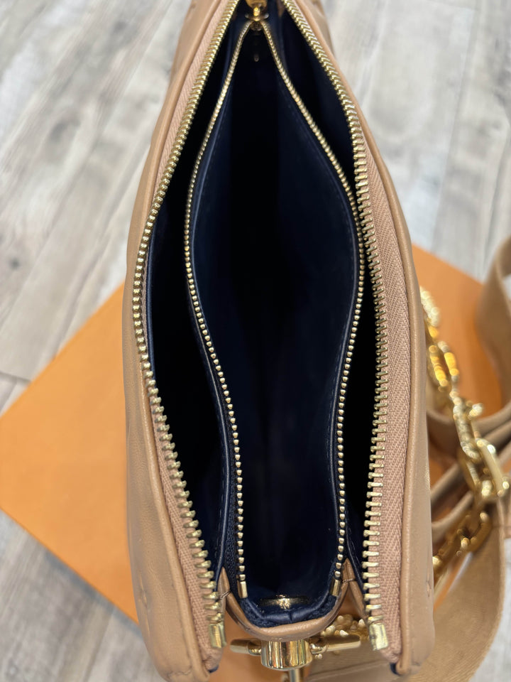 LOUIS VUITTON LAMBSKIN EMBOSSED MONOGRAM COUSSIN PM BAG