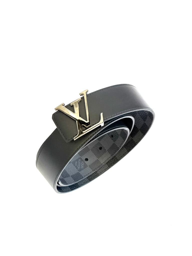 LOUIS VUITTON DAMIER GRAPHITE REVERSIBLE  BLACK LEATHER BELT