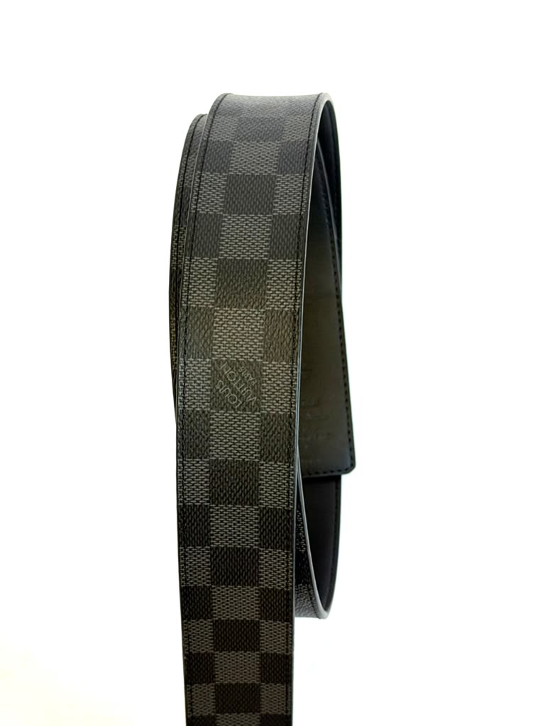 LOUIS VUITTON DAMIER GRAPHITE REVERSIBLE  BLACK LEATHER BELT