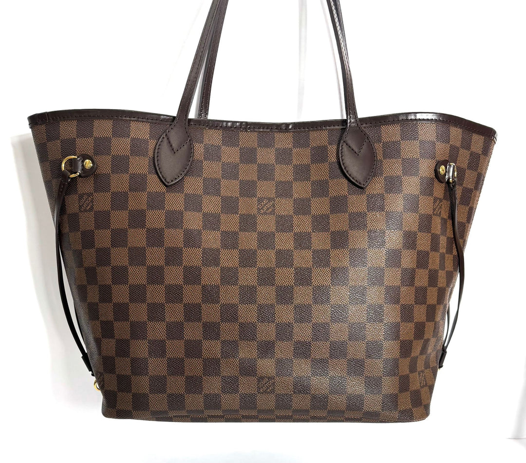 LOUIS VUITTON DAMIER EBENE NEVERFULL MM TOTE BAG CERISE RED