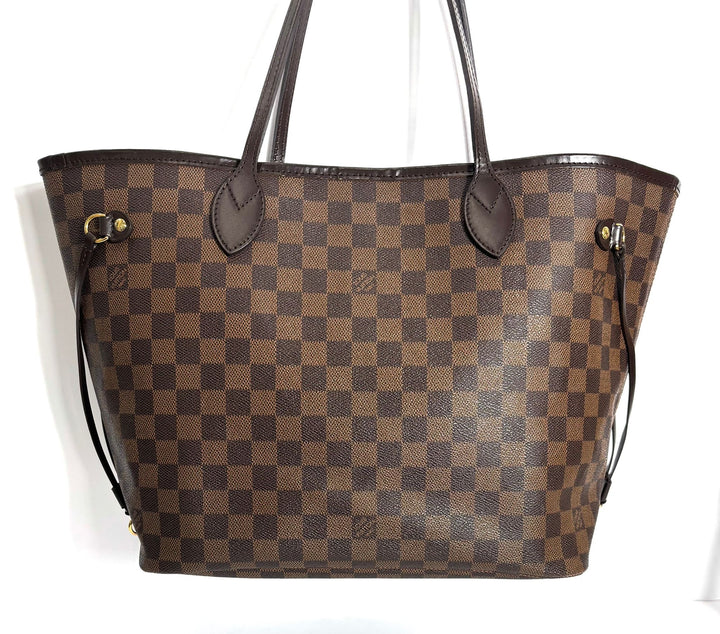 LOUIS VUITTON DAMIER EBENE NEVERFULL MM TOTE BAG CERISE RED