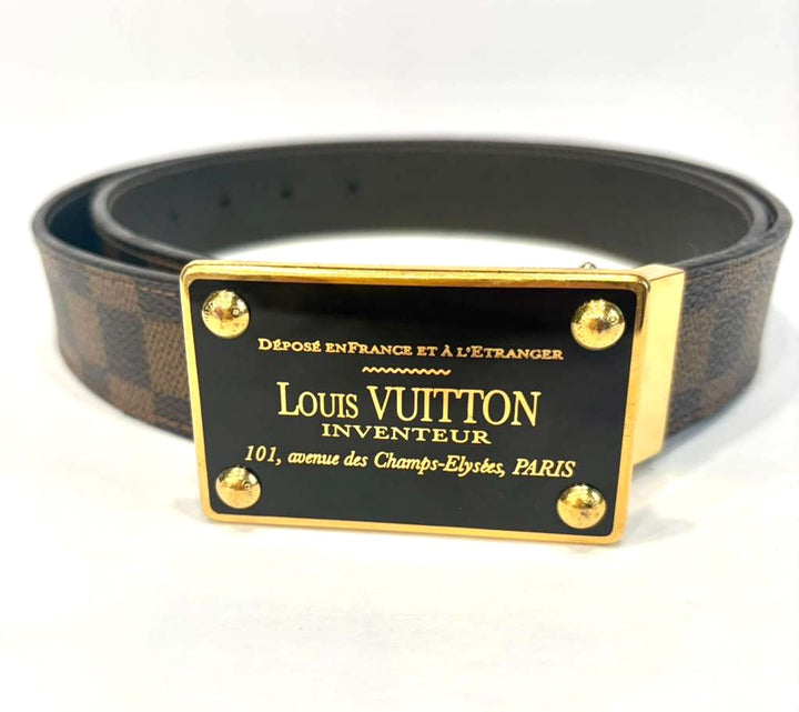 LOUIS VUITTON DAMIER EBENE INVENTEUR BUCKLE REVERSIBLE BELT