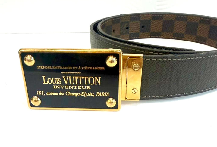 LOUIS VUITTON DAMIER EBENE INVENTEUR BUCKLE REVERSIBLE BELT