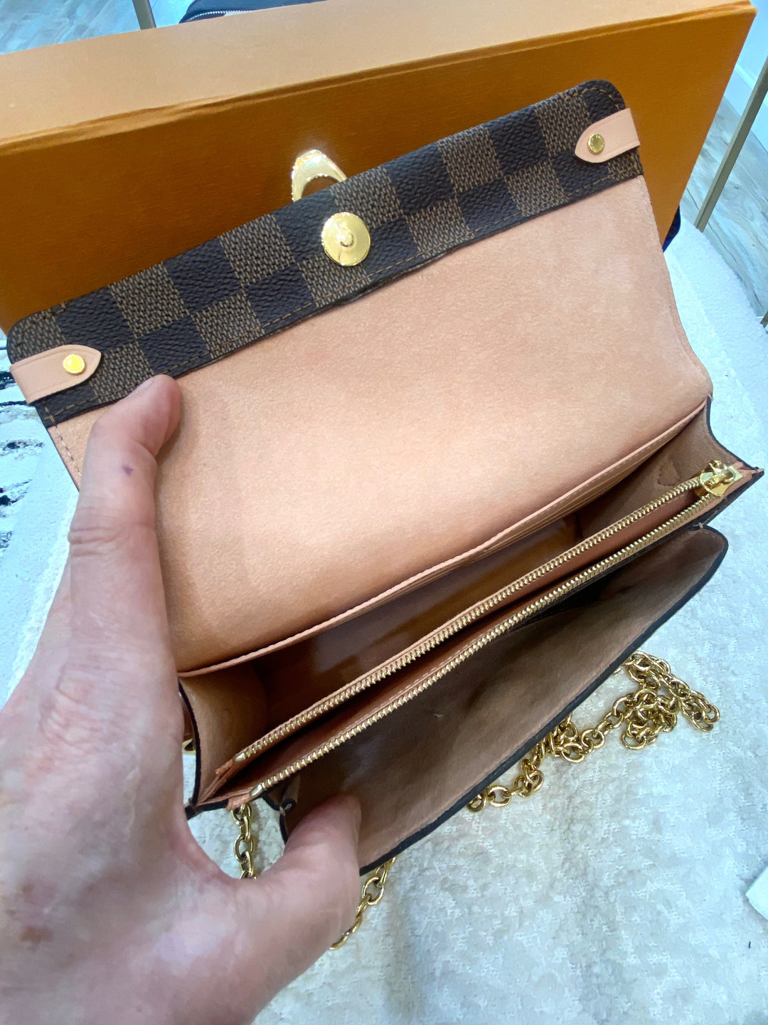 LOUIS VUITTON DAMIER EBENE VAVIN CHAIN WALLET ON CHAIN CREAM