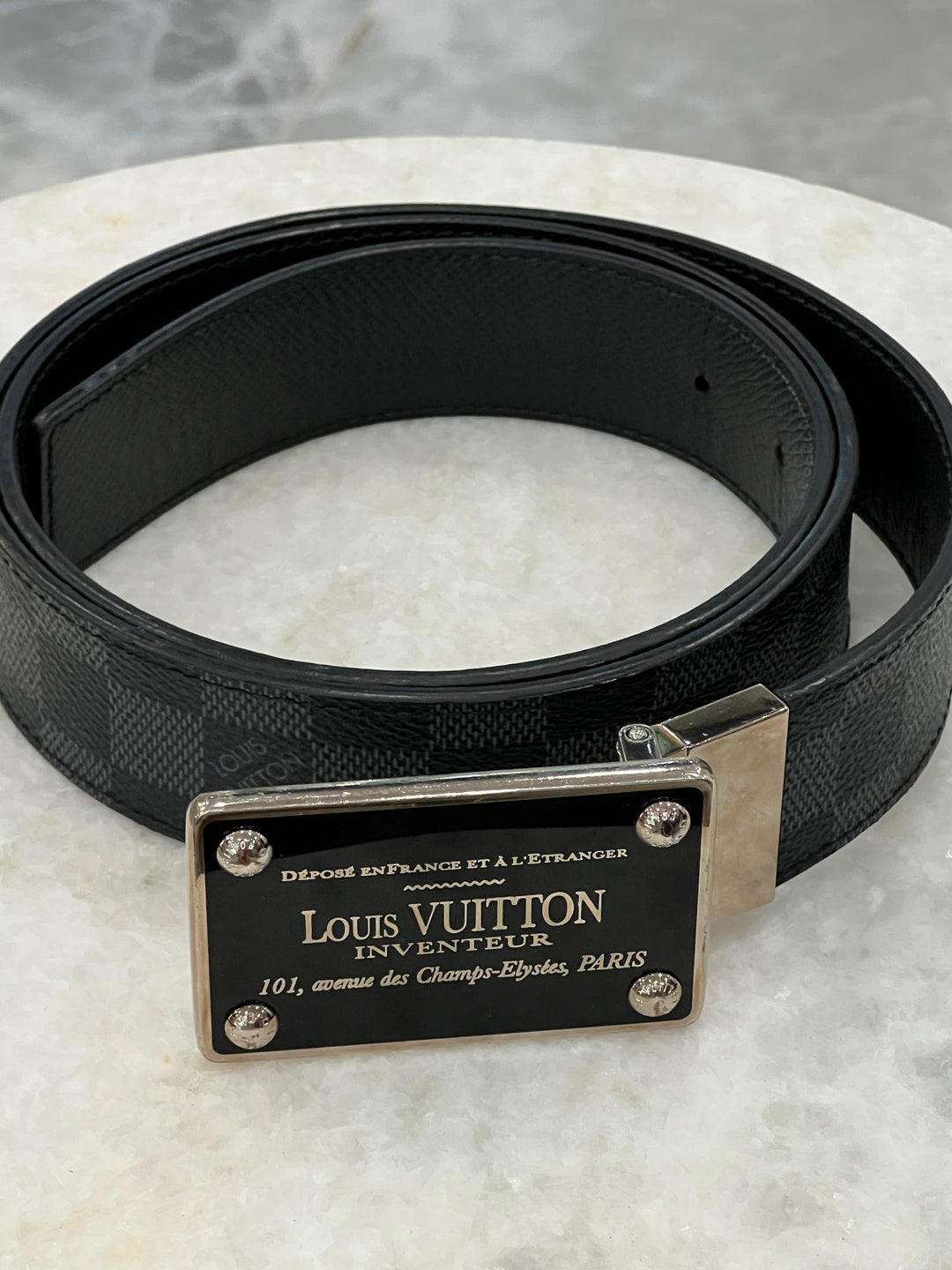 LOUIS VUITTON DAMIER GRAPHITE INVENTEUR BUCKLE REVERSIBLE BELT