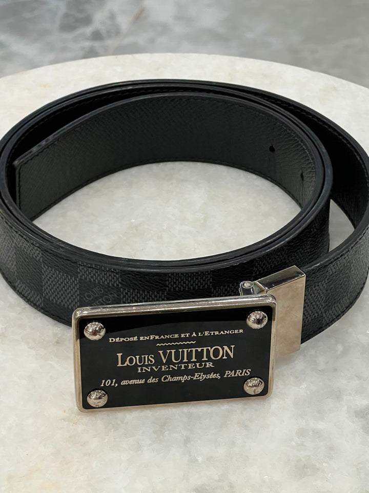 LOUIS VUITTON DAMIER GRAPHITE INVENTEUR BUCKLE REVERSIBLE BELT