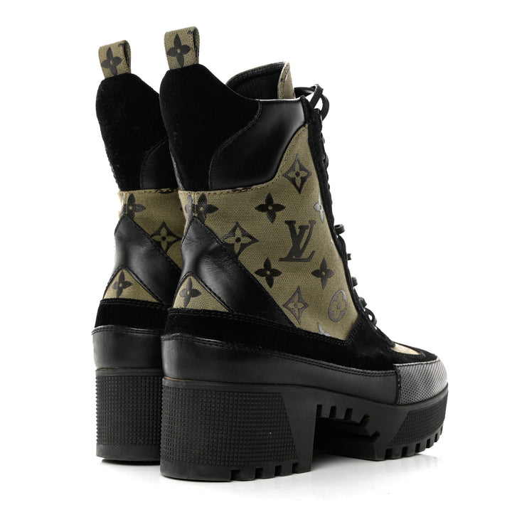 LOUIS VUITTON SUEDE MONOGRAM LAURETTE PLATFORM DESERT BOOTS