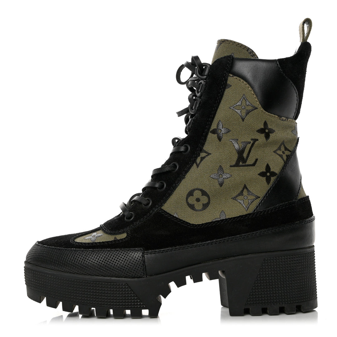 LOUIS VUITTON SUEDE MONOGRAM LAURETTE PLATFORM DESERT BOOTS