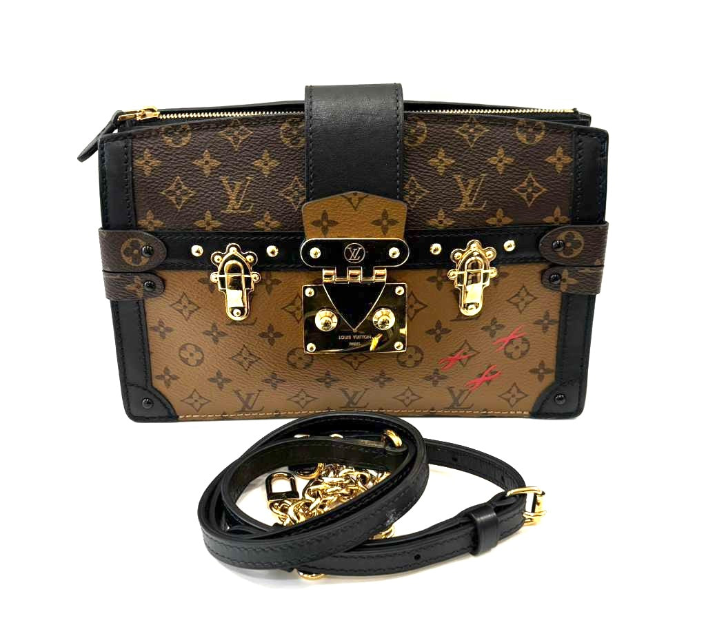 LV REVERSE MONOGRAM CANVAS PETITE MALLE CLUTCH &amp; SHOULDER BAG