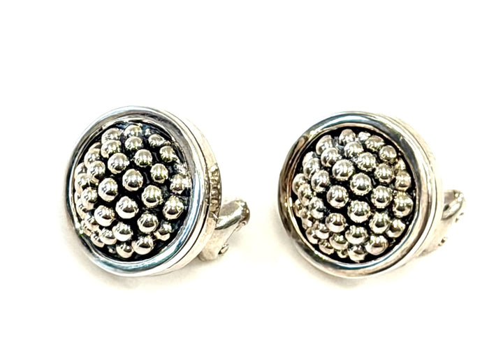 LAGOS STERLING SILVER 15MM CAVIAR BEZEL BUTTON EARRINGS