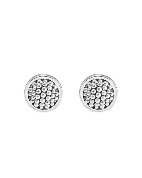 LAGOS STERLING SILVER 15MM CAVIAR BEZEL BUTTON EARRINGS