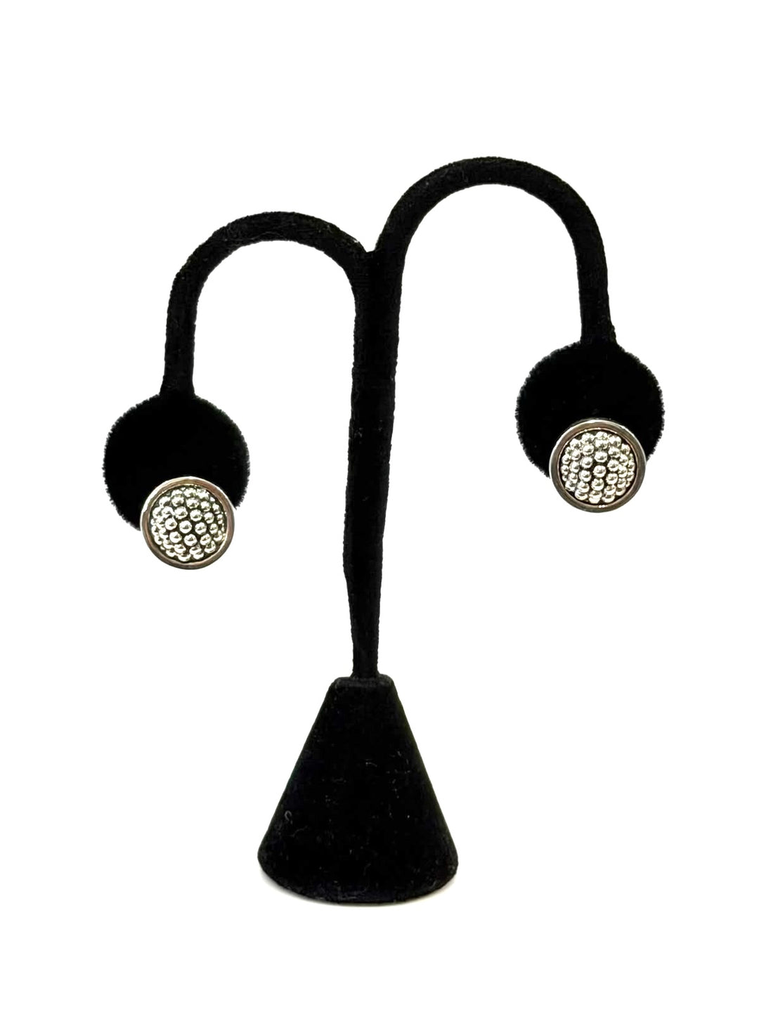 LAGOS STERLING SILVER 15MM CAVIAR BEZEL BUTTON EARRINGS