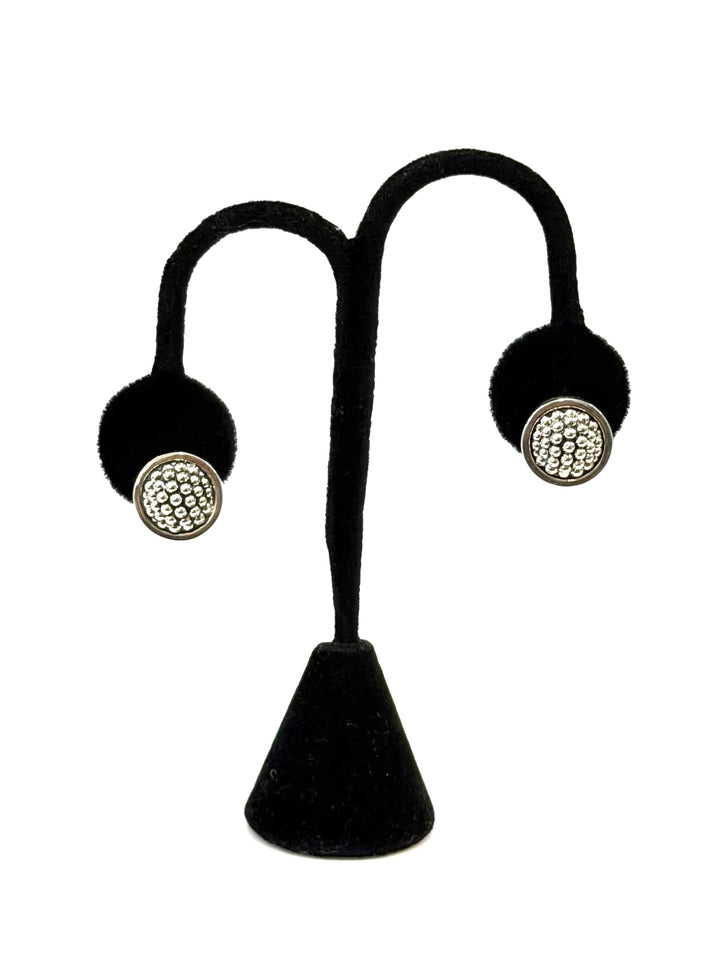 LAGOS STERLING SILVER 15MM CAVIAR BEZEL BUTTON EARRINGS