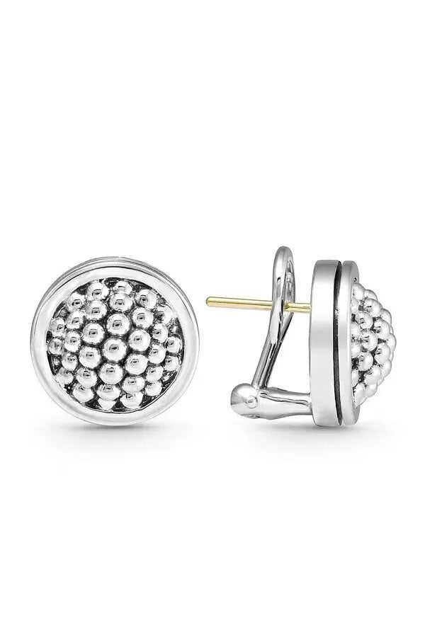 LAGOS STERLING SILVER 15MM CAVIAR BEZEL BUTTON EARRINGS