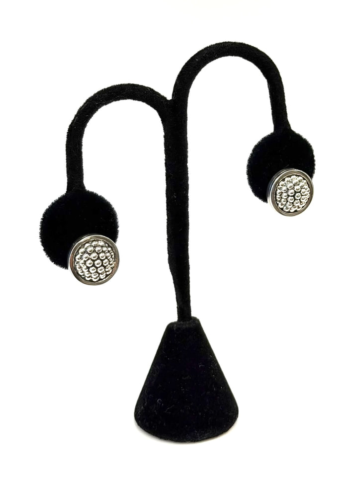 LAGOS STERLING SILVER 15MM CAVIAR BEZEL BUTTON EARRINGS