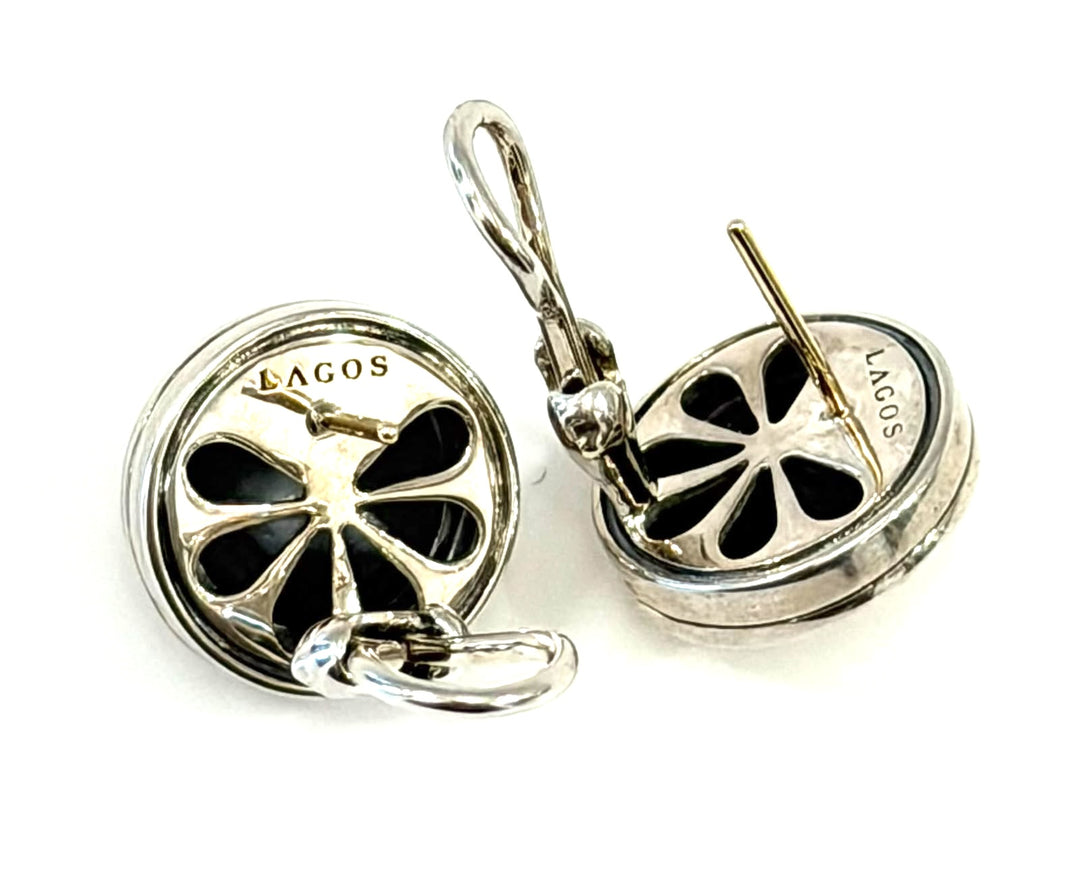 LAGOS STERLING SILVER 15MM CAVIAR BEZEL BUTTON EARRINGS