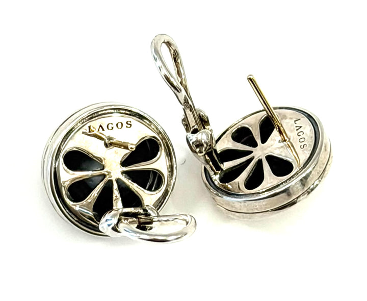 LAGOS STERLING SILVER 15MM CAVIAR BEZEL BUTTON EARRINGS