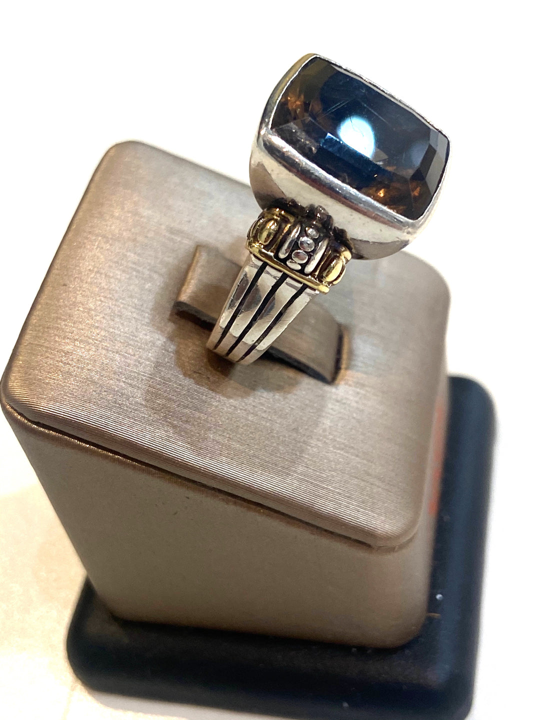 LAGOS VINTAGE STERLING SILVER 18K GOLD CAVIAR SMOKY QUARTZ RING