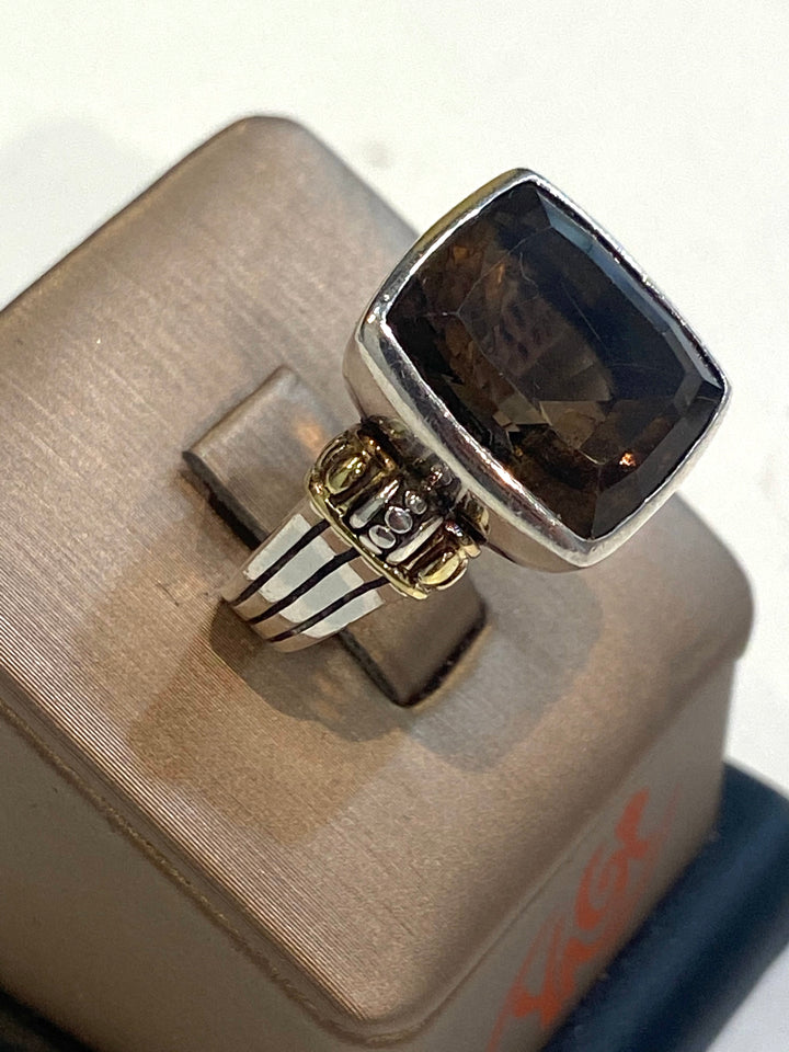 LAGOS VINTAGE STERLING SILVER 18K GOLD CAVIAR SMOKY QUARTZ RING