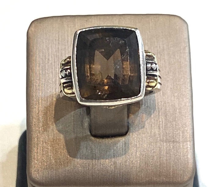 LAGOS VINTAGE STERLING SILVER 18K GOLD CAVIAR SMOKY QUARTZ RING