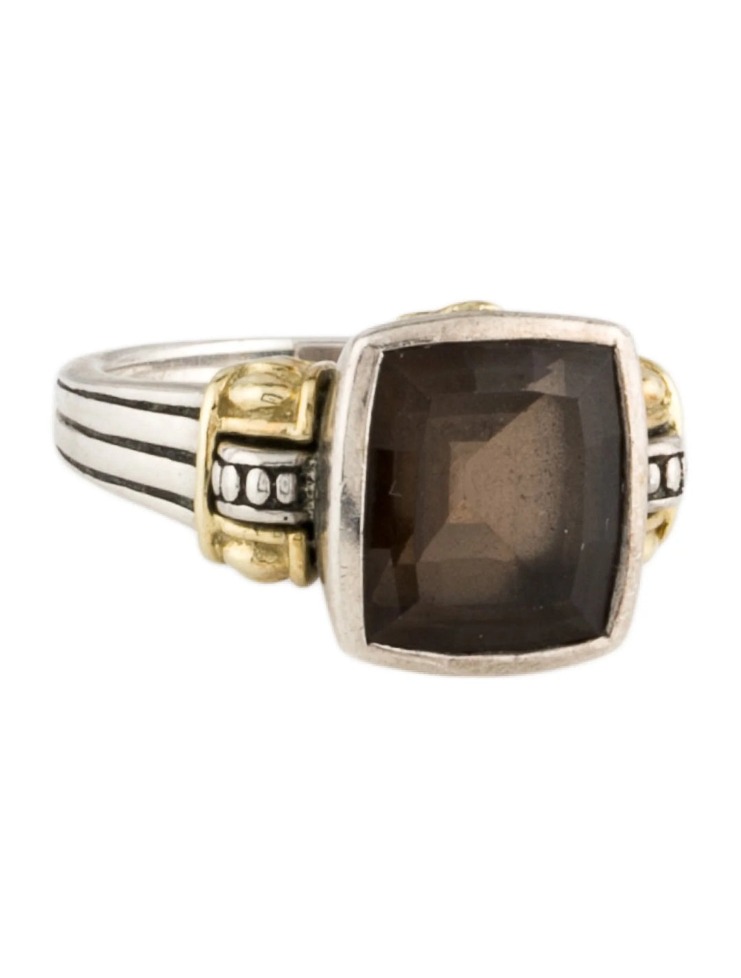 LAGOS VINTAGE STERLING SILVER 18K GOLD CAVIAR SMOKY QUARTZ RING