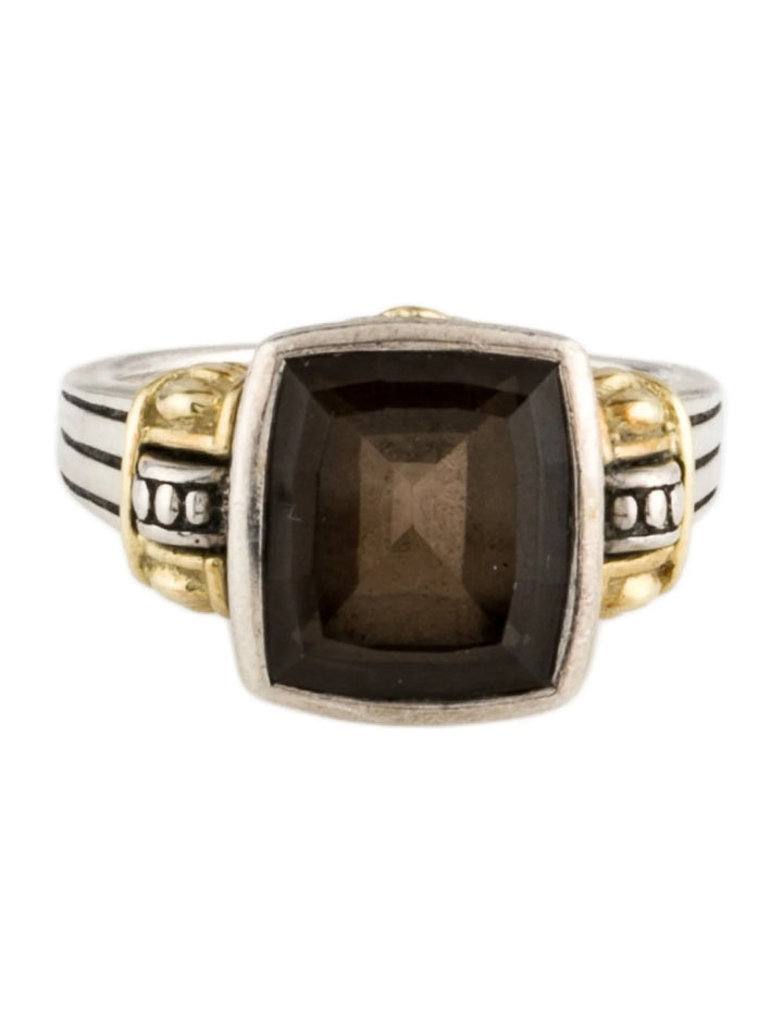 LAGOS VINTAGE STERLING SILVER 18K GOLD CAVIAR SMOKY QUARTZ RING