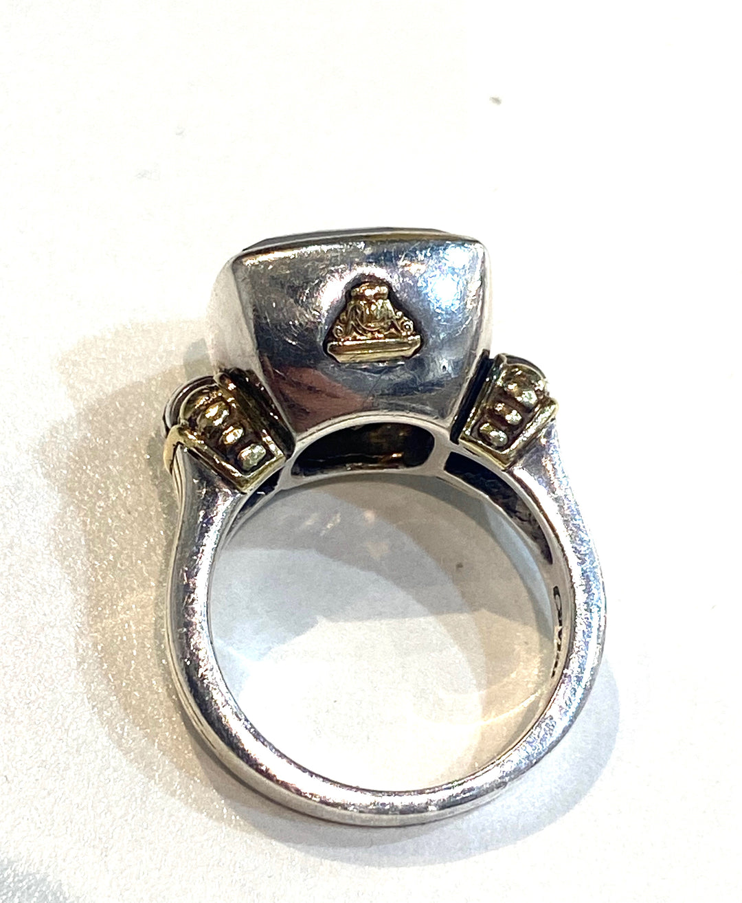 LAGOS VINTAGE STERLING SILVER 18K GOLD CAVIAR SMOKY QUARTZ RING