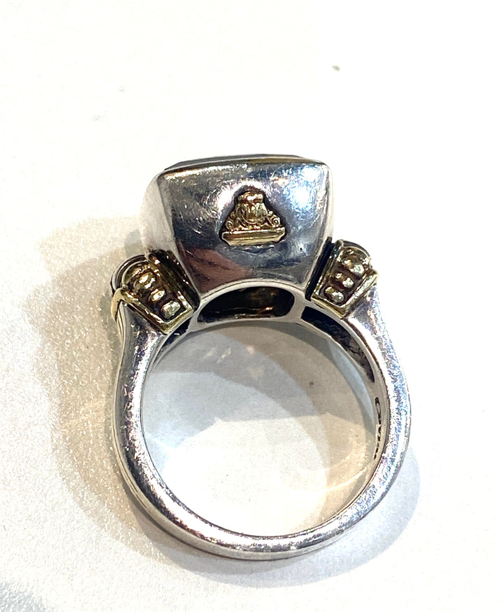 LAGOS VINTAGE STERLING SILVER 18K GOLD CAVIAR SMOKY QUARTZ RING