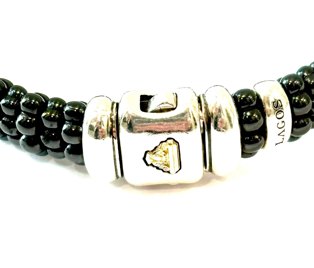 LAGOS BLACK CAVIAR 5 SILVER BAR STATION 6MM BRACELET