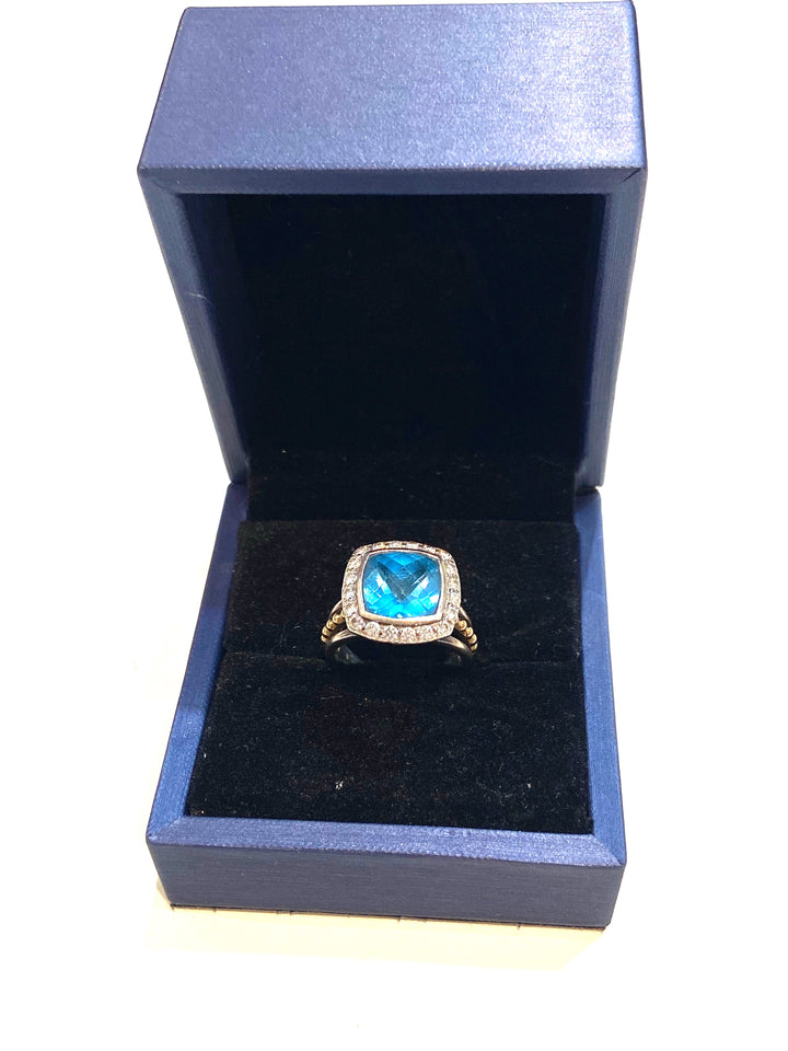 LAGOS SILVER 18K GOLD BLUE TOPAZ &amp; DIAMONDS RING