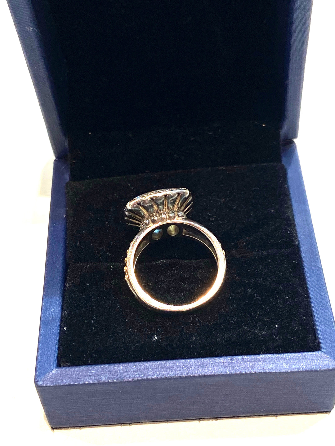 LAGOS SILVER 18K GOLD BLUE TOPAZ &amp; DIAMONDS RING