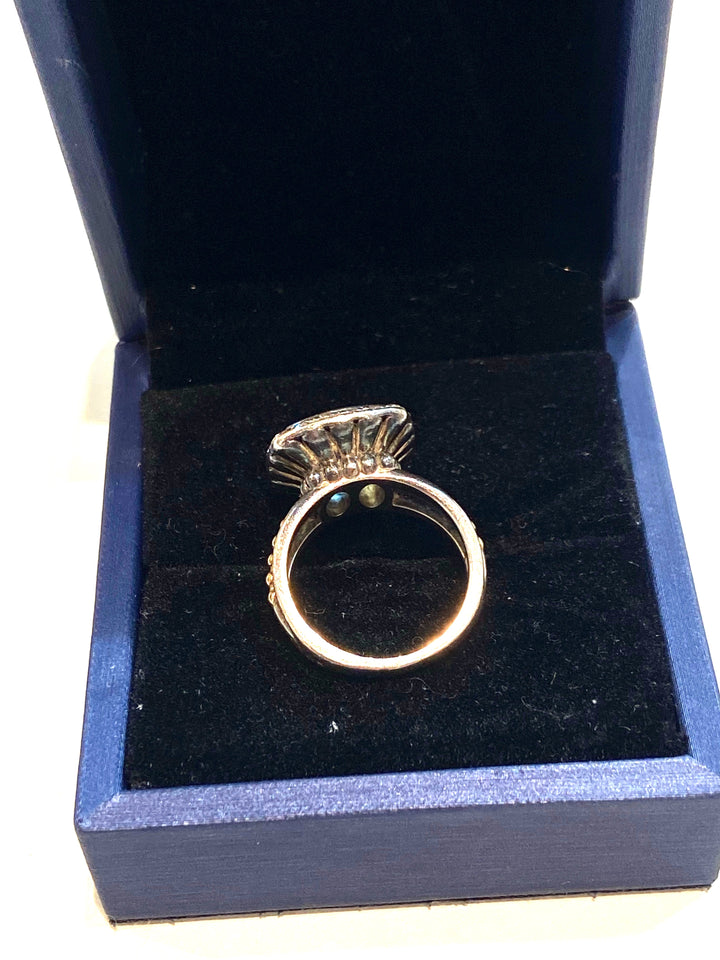 LAGOS SILVER 18K GOLD BLUE TOPAZ &amp; DIAMONDS RING