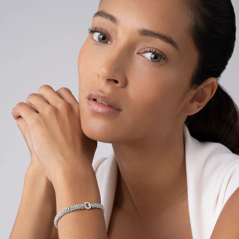 LAGOS STERLING SILVER ENSO DIAMOND CIRCLE CAVIAR BRACELET