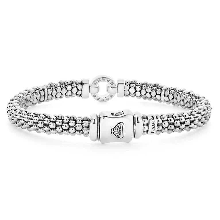 LAGOS STERLING SILVER ENSO DIAMOND CIRCLE CAVIAR BRACELET
