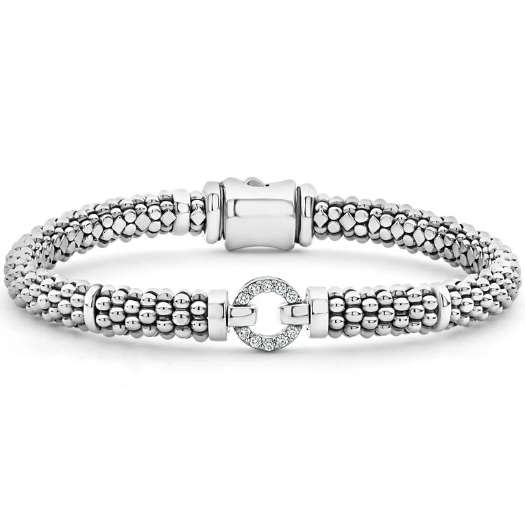 LAGOS STERLING SILVER ENSO DIAMOND CIRCLE CAVIAR BRACELET