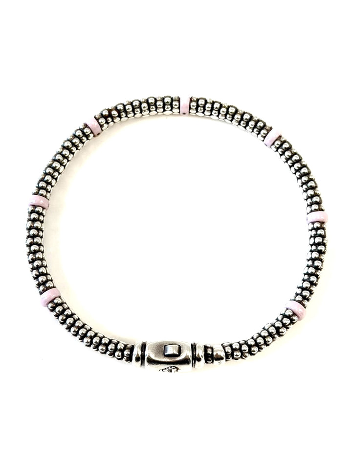 LAGOS STERLING SILVER PINK CERAMIC STATION CAVIAR BRACELET