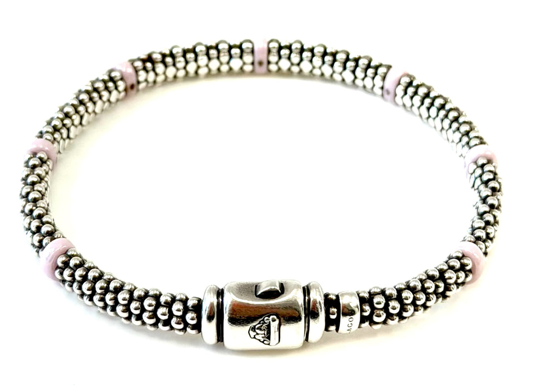 LAGOS STERLING SILVER PINK CERAMIC STATION CAVIAR BRACELET