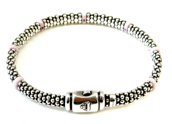 LAGOS STERLING SILVER PINK CERAMIC STATION CAVIAR BRACELET