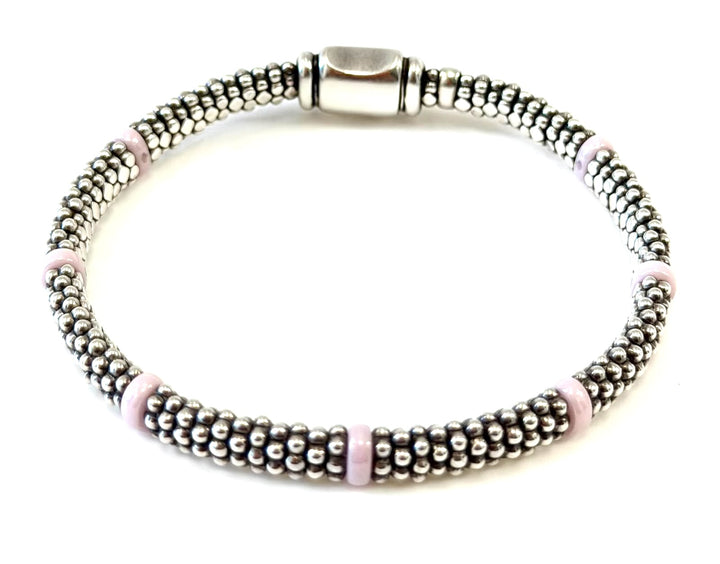 LAGOS STERLING SILVER PINK CERAMIC STATION CAVIAR BRACELET